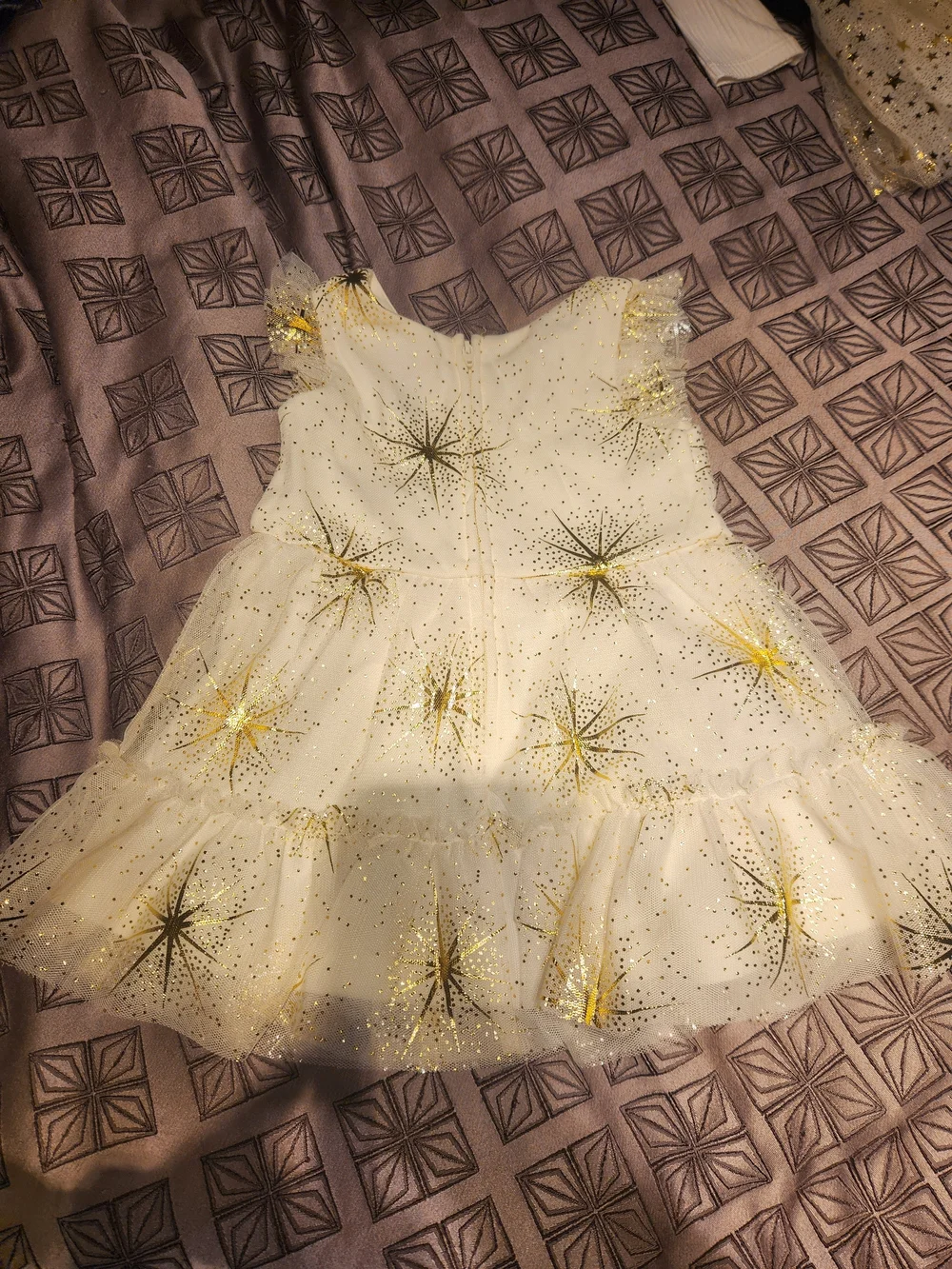The Children's Place Cream Long-Sleeve Top with Gold Star Tulle Overlay